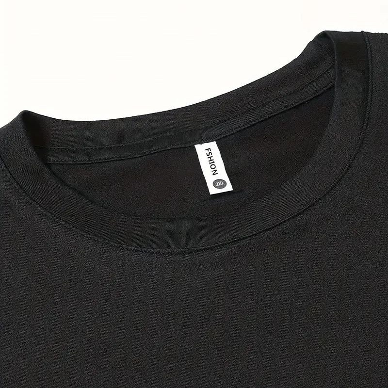 Erkek Kısa Kol Yazlık Tişört Bisiklet Yaka Baskılı Oversize T-Shirt - Siyah