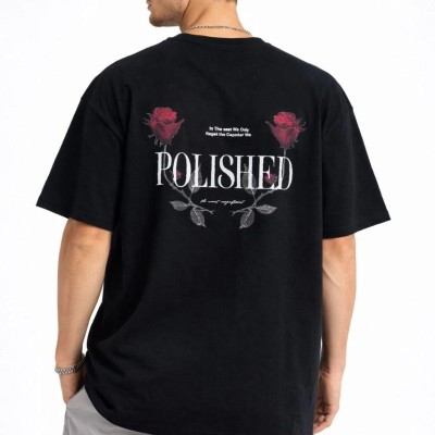 Erkek Kısa Kol Yazlık Tişört Bisiklet Yaka Baskılı Oversize T-Shirt - Siyah