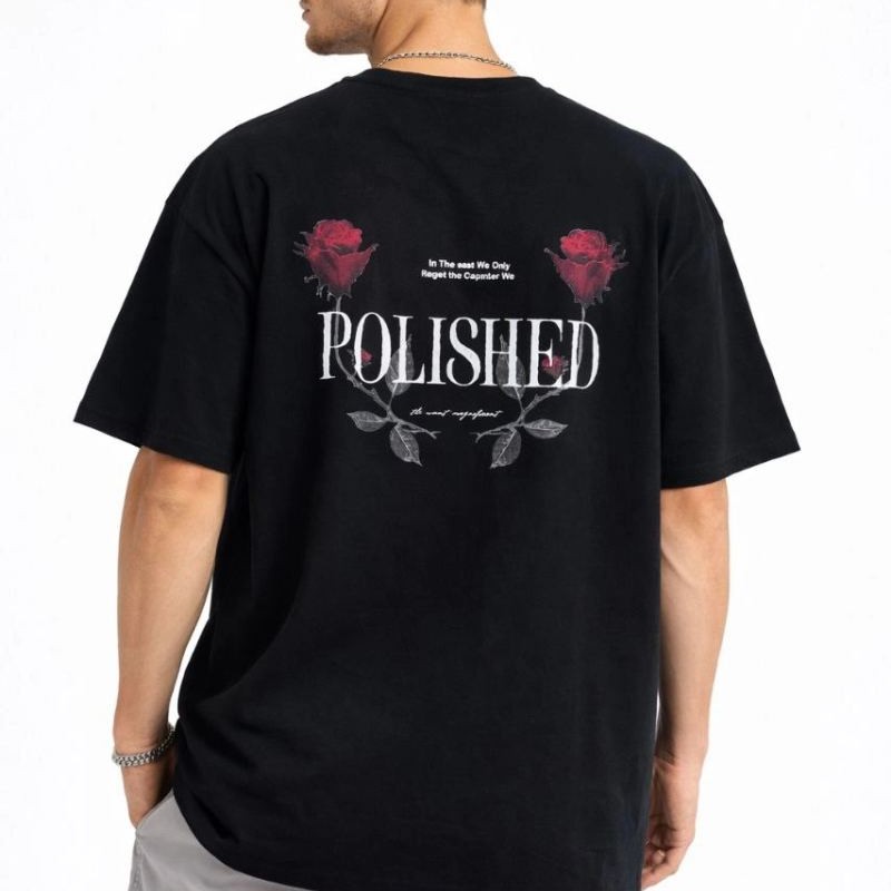 Erkek Kısa Kol Yazlık Tişört Bisiklet Yaka Baskılı Oversize T-Shirt - Siyah