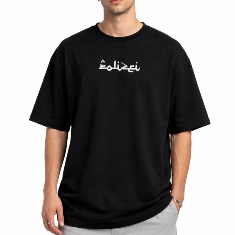 Erkek Kısa Kol Yazlık Tişört Bisiklet Yaka Baskılı Oversize T-Shirt - Siyah