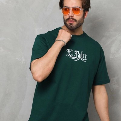 Erkek Kısa Kol Yazlık Tişört Bisiklet Yaka Baskılı Oversize T-Shirt - Yeşil