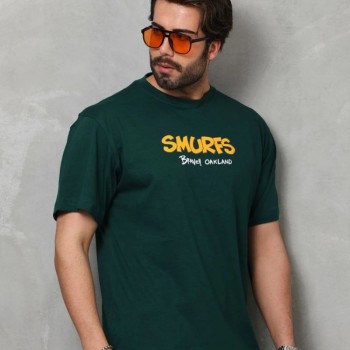 Erkek Kısa Kol Yazlık Tişört Bisiklet Yaka Baskılı Oversize T-Shirt - Yeşil