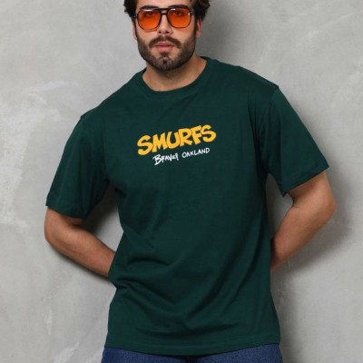 Erkek Kısa Kol Yazlık Tişört Bisiklet Yaka Baskılı Oversize T-Shirt - Yeşil