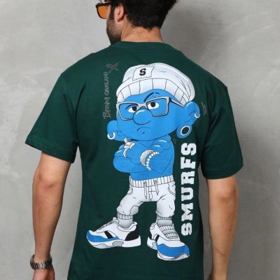 Erkek Kısa Kol Yazlık Tişört Bisiklet Yaka Baskılı Oversize T-Shirt - Yeşil