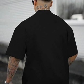 Erkek Kısa Kol Yazlık Tişört Bisiklet Yaka GÜL Baskılı T-Shirt - Siyah