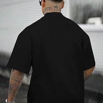 Erkek Kısa Kol Yazlık Tişört Bisiklet Yaka GÜL Baskılı T-Shirt - Siyah