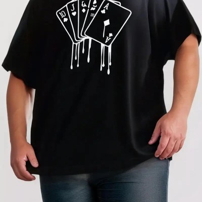 Erkek Kısa Kol Yazlık Tişört Bisiklet Yaka KART Baskılı T-Shirt - Siyah