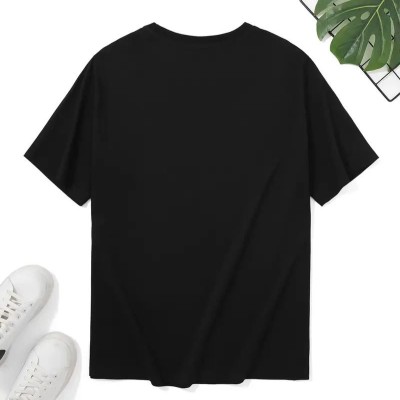 Erkek Kısa Kol Yazlık Tişört Bisiklet Yaka Palmiye Baskılı T-Shirt - Siyah