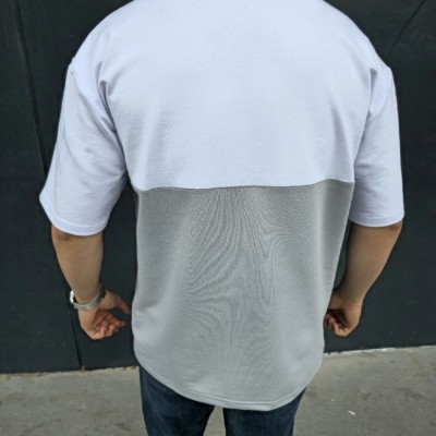 Erkek Kısa Kol Yazlık Tişört Torba Cepli Parçalı T-Shirt - Gri