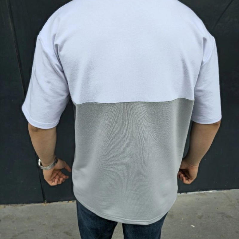 Erkek Kısa Kol Yazlık Tişört Torba Cepli Parçalı T-Shirt - Gri