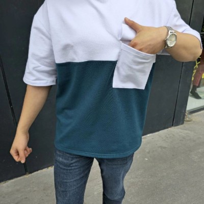 Erkek Kısa Kol Yazlık Tişört Torba Cepli Parçalı T-Shirt - Lacivert