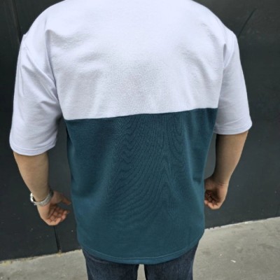 Erkek Kısa Kol Yazlık Tişört Torba Cepli Parçalı T-Shirt - Lacivert