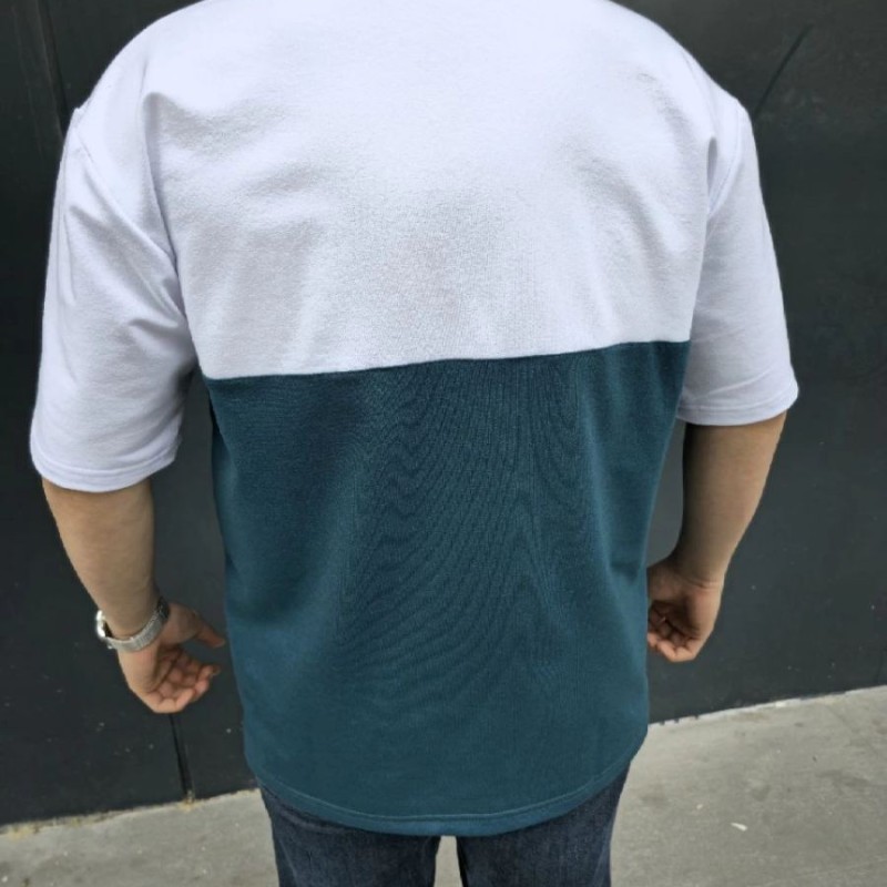 Erkek Kısa Kol Yazlık Tişört Torba Cepli Parçalı T-Shirt - Lacivert