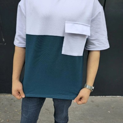Erkek Kısa Kol Yazlık Tişört Torba Cepli Parçalı T-Shirt - Lacivert