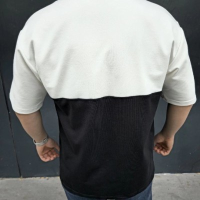 Erkek Kısa Kol Yazlık Tişört Torba Cepli Parçalı T-Shirt - Siyah