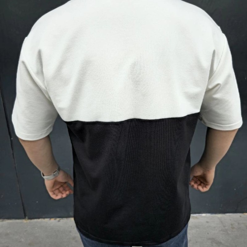Erkek Kısa Kol Yazlık Tişört Torba Cepli Parçalı T-Shirt - Siyah