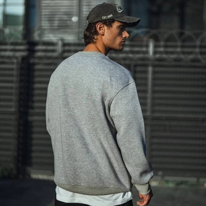 Erkek Kışlık Bisiklet Yaka 3 İplik Basic SweatShirt - Gri