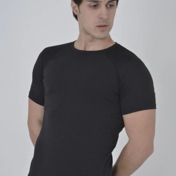 Erkek Omuz Fileli T-Shirt Kısa Kol Bisiklet Yaka Slimfit Tişört   - Siyah