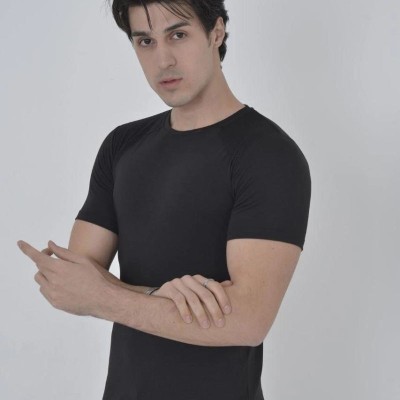 Erkek Omuz Fileli T-Shirt Kısa Kol Bisiklet Yaka Slimfit Tişört   - Siyah