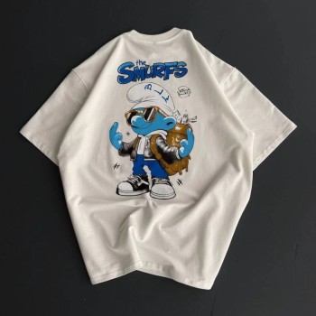 Erkek Ön ve Arka Baskılı T-Shirt Kısa Kol Bisiklet Yaka Regular Fit Tişört -  Beyaz
