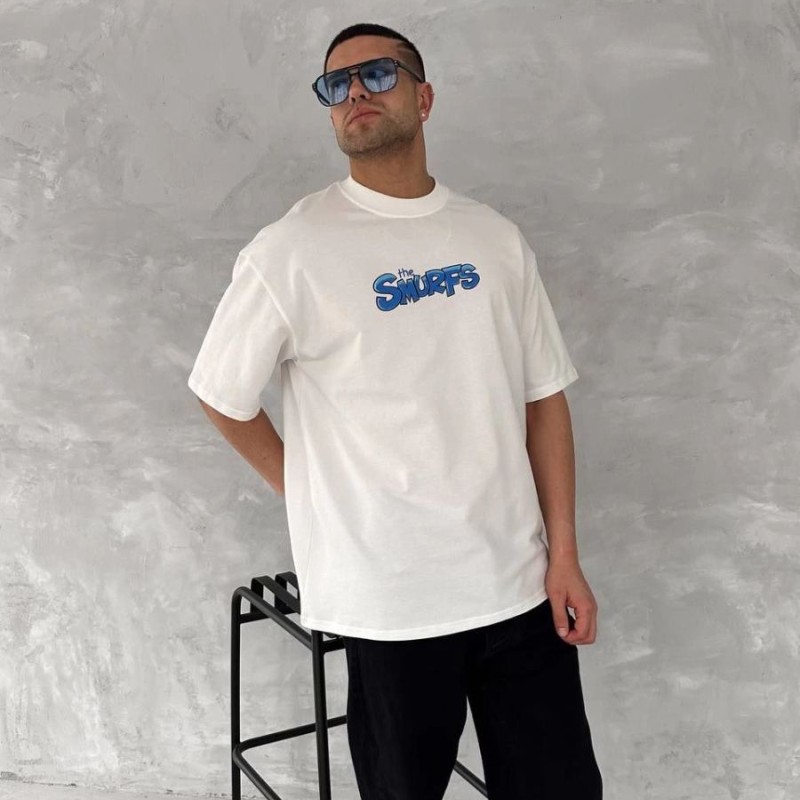 Erkek Ön ve Arka Baskılı T-Shirt Kısa Kol Bisiklet Yaka Regular Fit Tişört -  Beyaz
