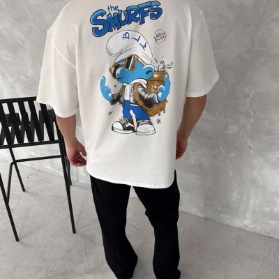 Erkek Ön ve Arka Baskılı T-Shirt Kısa Kol Bisiklet Yaka Regular Fit Tişört -  Beyaz