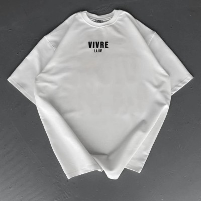 Erkek Ön ve Arka Baskılı T-Shirt Kısa Kol Bisiklet Yaka Regular Fit Tişört - Beyaz