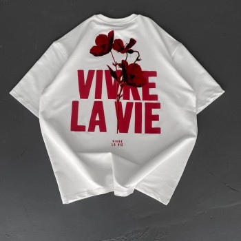 Erkek Ön ve Arka Baskılı T-Shirt Kısa Kol Bisiklet Yaka Regular Fit Tişört - Beyaz