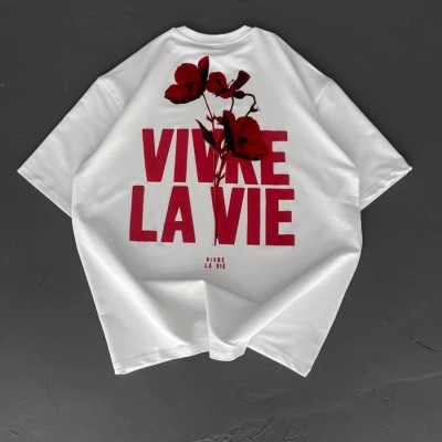 Erkek Ön ve Arka Baskılı T-Shirt Kısa Kol Bisiklet Yaka Regular Fit Tişört - Beyaz