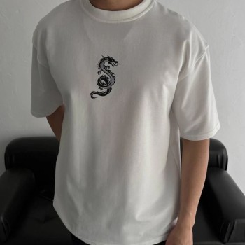 Erkek Ön ve Arka Baskılı T-Shirt Kısa Kol Bisiklet Yaka Regular Fit Tişört -  Beyaz
