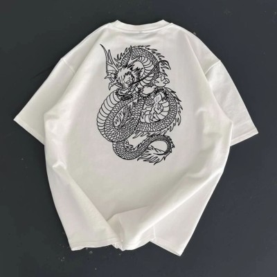 Erkek Ön ve Arka Baskılı T-Shirt Kısa Kol Bisiklet Yaka Regular Fit Tişört -  Beyaz