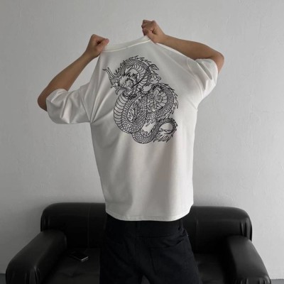 Erkek Ön ve Arka Baskılı T-Shirt Kısa Kol Bisiklet Yaka Regular Fit Tişört -  Beyaz