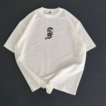 Erkek Ön ve Arka Baskılı T-Shirt Kısa Kol Bisiklet Yaka Regular Fit Tişört -  Beyaz