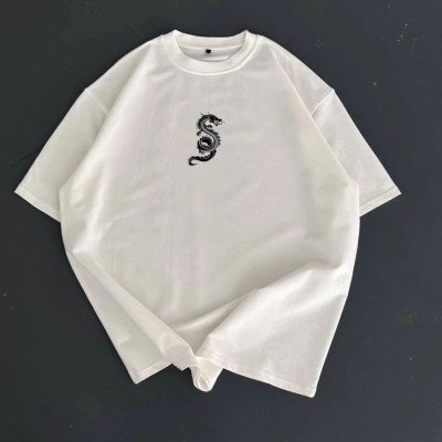 Erkek Ön ve Arka Baskılı T-Shirt Kısa Kol Bisiklet Yaka Regular Fit Tişört -  Beyaz