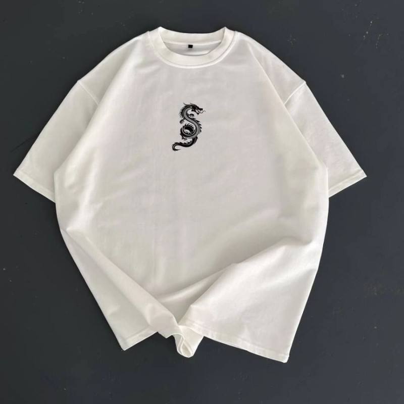 Erkek Ön ve Arka Baskılı T-Shirt Kısa Kol Bisiklet Yaka Regular Fit Tişört -  Beyaz