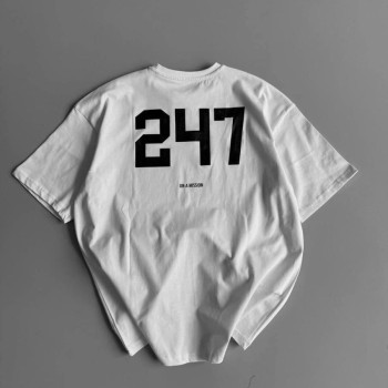 Erkek Ön ve Arka Baskılı T-Shirt Kısa Kol Bisiklet Yaka Regular Fit Tişört - Beyaz