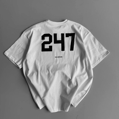 Erkek Ön ve Arka Baskılı T-Shirt Kısa Kol Bisiklet Yaka Regular Fit Tişört - Beyaz
