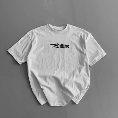 Erkek Ön ve Arka Baskılı T-Shirt Kısa Kol Bisiklet Yaka Regular Fit Tişört - Beyaz