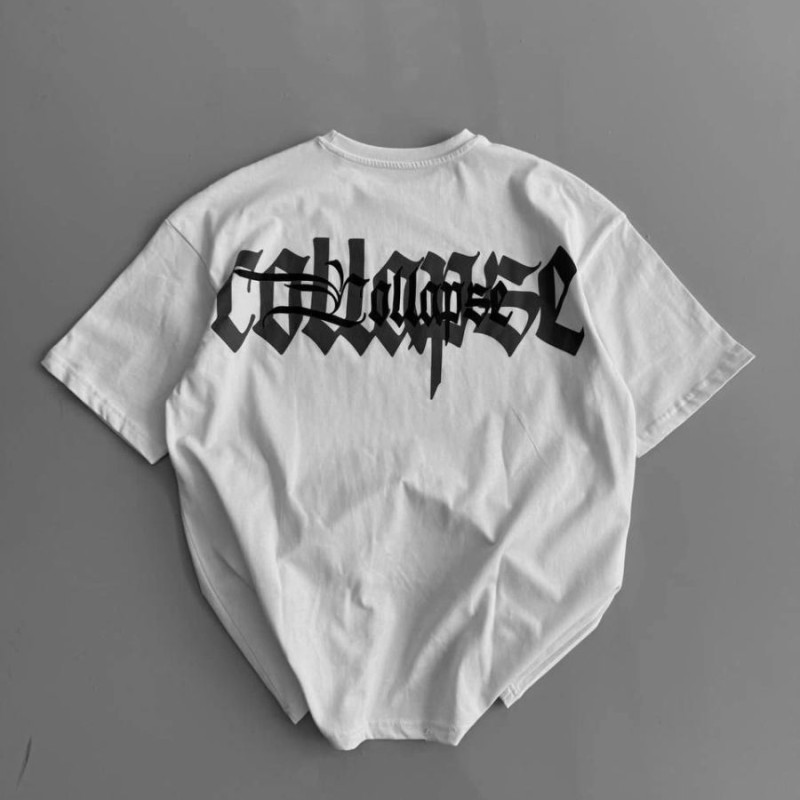 Erkek Ön ve Arka Baskılı T-Shirt Kısa Kol Bisiklet Yaka Regular Fit Tişört - Beyaz