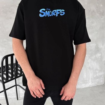 Erkek Ön ve Arka Baskılı T-Shirt Kısa Kol Bisiklet Yaka Regular Fit Tişört - Siyah
