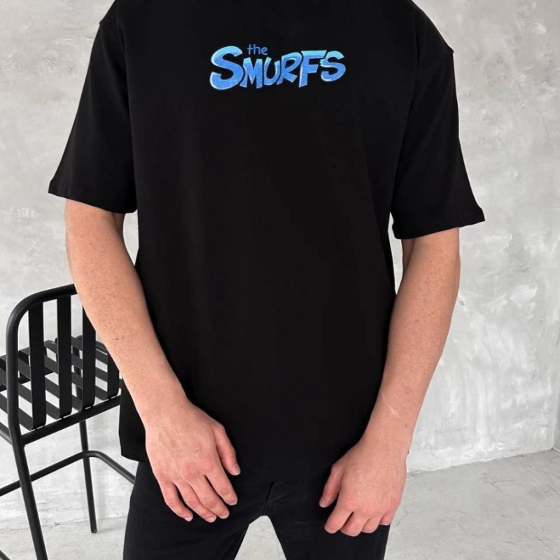 Erkek Ön ve Arka Baskılı T-Shirt Kısa Kol Bisiklet Yaka Regular Fit Tişört - Siyah
