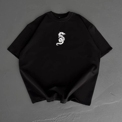 Erkek Ön ve Arka Baskılı T-Shirt Kısa Kol Bisiklet Yaka Regular Fit Tişört - Siyah