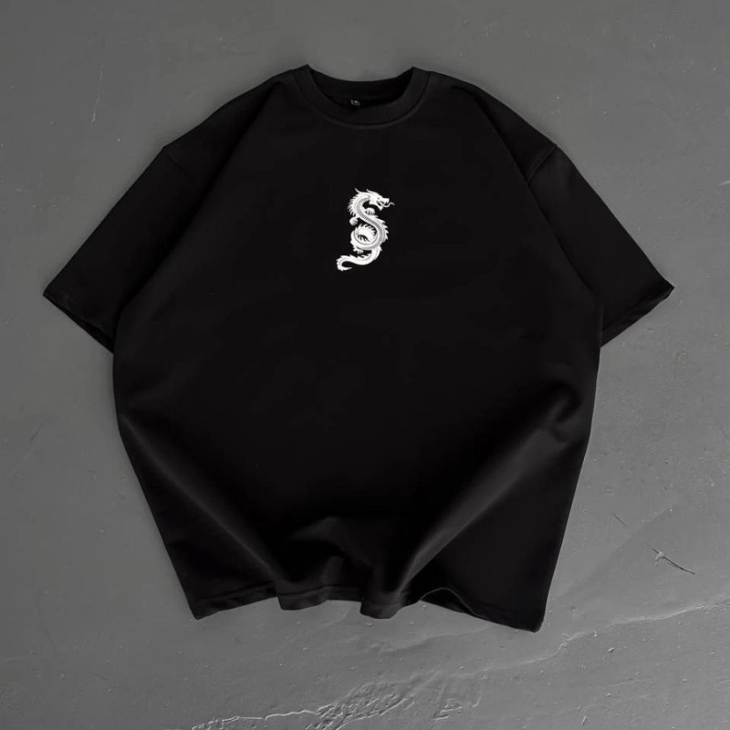 Erkek Ön ve Arka Baskılı T-Shirt Kısa Kol Bisiklet Yaka Regular Fit Tişört - Siyah