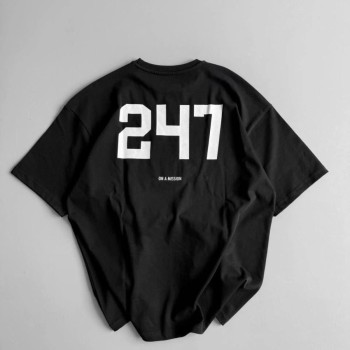 Erkek Ön ve Arka Baskılı T-Shirt Kısa Kol Bisiklet Yaka Regular Fit Tişört -  Siyah