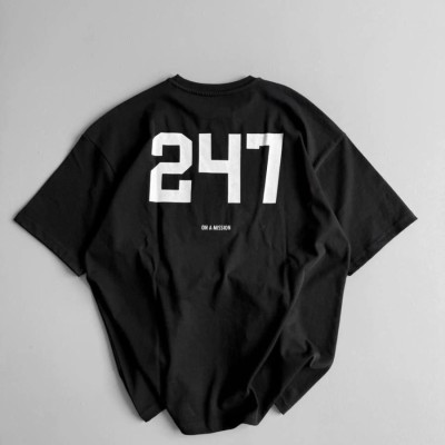 Erkek Ön ve Arka Baskılı T-Shirt Kısa Kol Bisiklet Yaka Regular Fit Tişört -  Siyah
