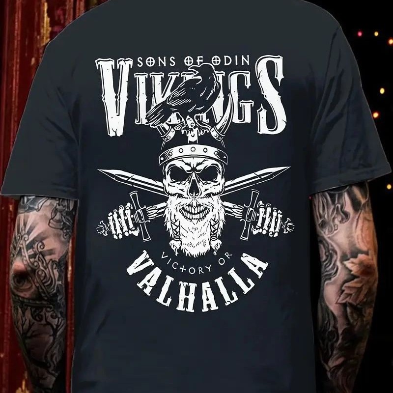 Erkek Ön ve Arka Baskılı T-Shirt Kısa Kol Bisiklet Yaka Regular Fit Tişört - Siyah