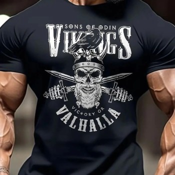 Erkek Ön ve Arka Baskılı T-Shirt Kısa Kol Bisiklet Yaka Regular Fit Tişört - Siyah