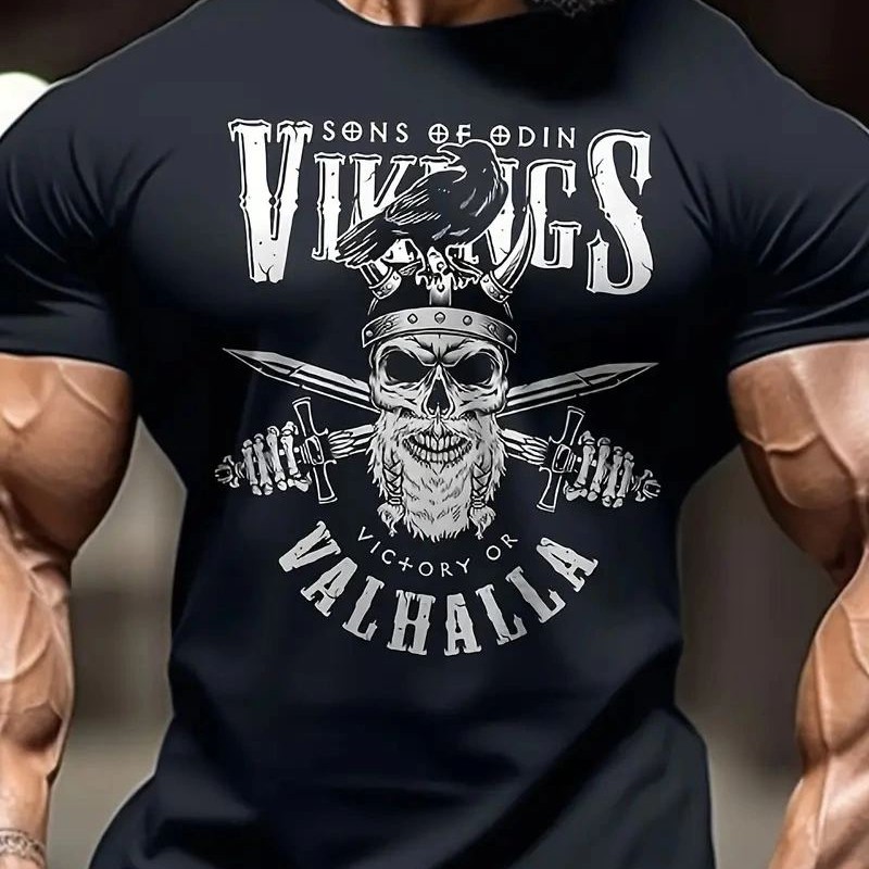 Erkek Ön ve Arka Baskılı T-Shirt Kısa Kol Bisiklet Yaka Regular Fit Tişört - Siyah