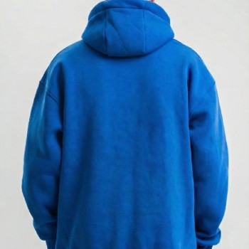Erkek Oversize 3 İplik Pamuklu Kapüşonlu Kanguru Cepli Hoodie Sweatshirt - Saks Mavisi