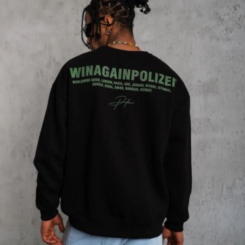 Erkek Oversize Sweatshirt Ön ve Sırt Baskılı 3 İplik Pamuklu - Siyah